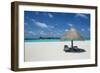 Parasol on a white sand beach and turquoise water, Sun Island Resort, Nalaguraidhoo island, Ari ato-Michael Runkel-Framed Photographic Print