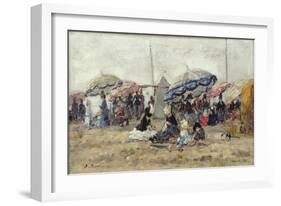 Parasols on the Beach at Trouville, 1886-Eug?ne Boudin-Framed Giclee Print