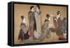 Paravent à huit volets : Neuf femmes jouant au jeu du renard-Katsushika Hokusai-Framed Stretched Canvas