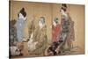 Paravent à huit volets : Neuf femmes jouant au jeu du renard-Katsushika Hokusai-Stretched Canvas