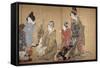 Paravent à huit volets : Neuf femmes jouant au jeu du renard-Katsushika Hokusai-Framed Stretched Canvas