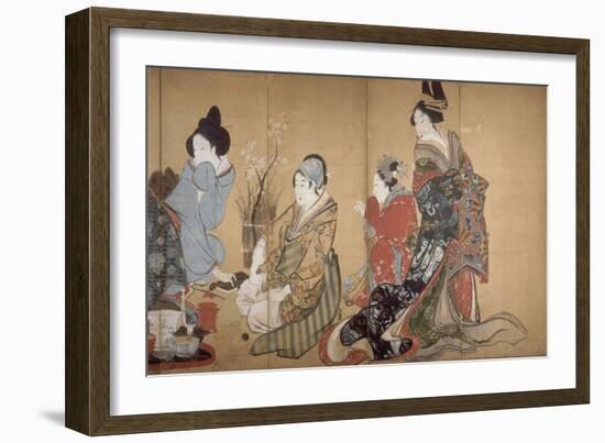 Paravent à huit volets : Neuf femmes jouant au jeu du renard-Katsushika Hokusai-Framed Giclee Print