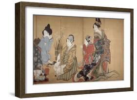 Paravent à huit volets : Neuf femmes jouant au jeu du renard-Katsushika Hokusai-Framed Giclee Print