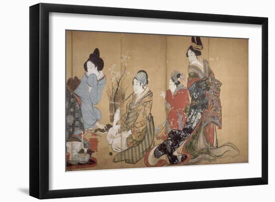 Paravent à huit volets : Neuf femmes jouant au jeu du renard-Katsushika Hokusai-Framed Giclee Print