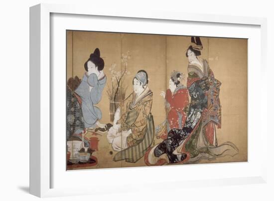 Paravent à huit volets : Neuf femmes jouant au jeu du renard-Katsushika Hokusai-Framed Giclee Print