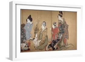 Paravent à huit volets : Neuf femmes jouant au jeu du renard-Katsushika Hokusai-Framed Giclee Print