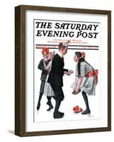 "Pardon Me" Saturday Evening Post Cover, January 26,1918-Norman Rockwell-Framed Giclee Print