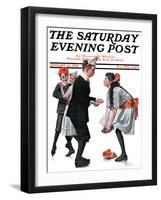 "Pardon Me" Saturday Evening Post Cover, January 26,1918-Norman Rockwell-Framed Giclee Print