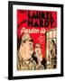 PARDON US, from left: Oliver Hardy, Stan Laurel on window card, 1931.-null-Framed Art Print