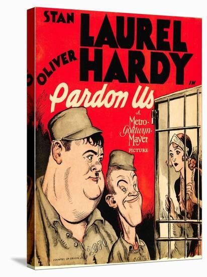 PARDON US, from left: Oliver Hardy, Stan Laurel on window card, 1931.-null-Stretched Canvas