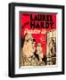 PARDON US, from left: Oliver Hardy, Stan Laurel on window card, 1931.-null-Framed Art Print