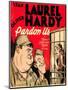 PARDON US, from left: Oliver Hardy, Stan Laurel on window card, 1931.-null-Mounted Art Print