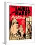 PARDON US, from left: Oliver Hardy, Stan Laurel on window card, 1931.-null-Framed Art Print