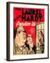 PARDON US, from left: Oliver Hardy, Stan Laurel on window card, 1931.-null-Framed Art Print