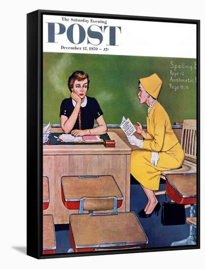 "Parent - Teacher Conference" Saturday Evening Post Cover, December 12, 1959-Amos Sewell-Framed Stretched Canvas