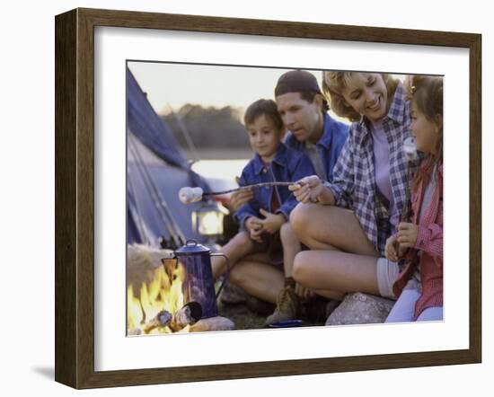 Parents And Their Children Sitting Around a Campfire Toasting Marshmallows-null-Framed Photographic Print
