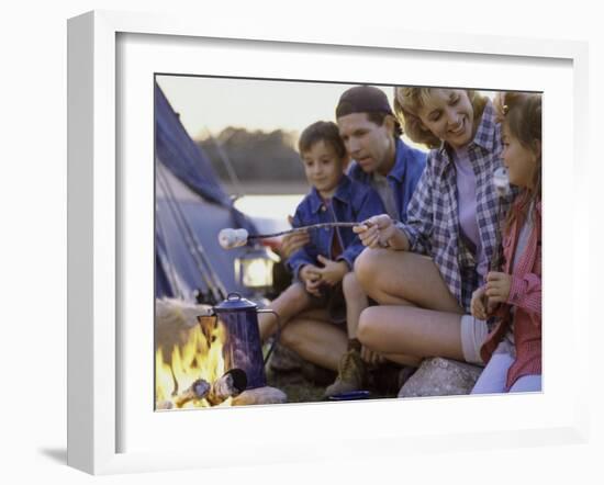 Parents And Their Children Sitting Around a Campfire Toasting Marshmallows-null-Framed Photographic Print