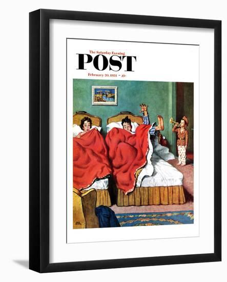 "Parents' Reveille" Saturday Evening Post Cover, February 20, 1954-Amos Sewell-Framed Giclee Print