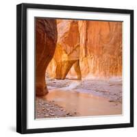 Paria River Flowing under Slide Rock in Narrow Canyon Near Kanab, Utah-John Lambing-Framed Photographic Print