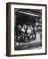 Paris, 1912 - Hairdresser's Shop Window, boulevard de Strasbourg-Eugene Atget-Framed Art Print