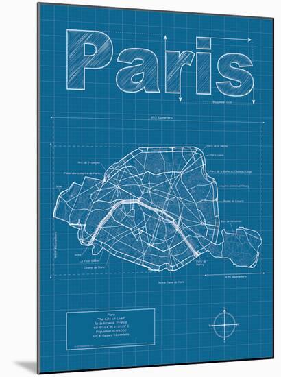 Paris Artistic Blueprint Map-Christopher Estes-Mounted Art Print