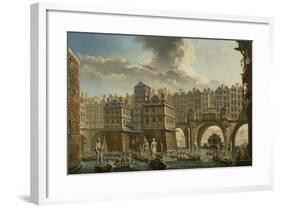 Paris, Boatmen's Joust Between Pont Notre-Dame and Pont Au Change, 1756-Nicolas Jean Baptiste Raguenet-Framed Giclee Print