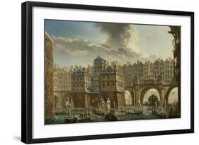 Paris, Boatmen's Joust Between Pont Notre-Dame and Pont Au Change, 1756-Nicolas Jean Baptiste Raguenet-Framed Giclee Print