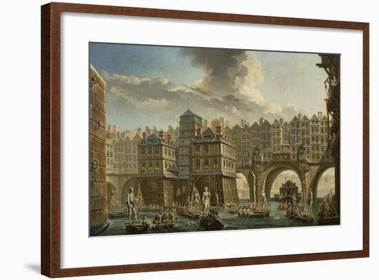 Paris, Boatmen's Joust Between Pont Notre-Dame and Pont Au Change, 1756-Nicolas Jean Baptiste Raguenet-Framed Giclee Print