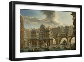 Paris, Boatmen's Joust Between Pont Notre-Dame and Pont Au Change, 1756-Nicolas Jean Baptiste Raguenet-Framed Giclee Print