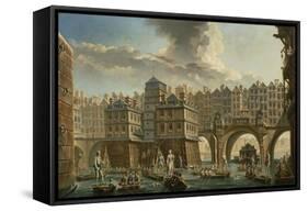 Paris, Boatmen's Joust Between Pont Notre-Dame and Pont Au Change, 1756-Nicolas Jean Baptiste Raguenet-Framed Stretched Canvas