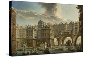 Paris, Boatmen's Joust Between Pont Notre-Dame and Pont Au Change, 1756-Nicolas Jean Baptiste Raguenet-Stretched Canvas