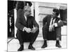 PARIS BRULE-T-IL ?, 1966 by RENE CLEMENT On the set, Rene Clement with Jean-Paul Belmondo (b/w phot-null-Mounted Photo