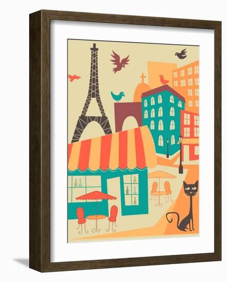 Paris Café-Jazzberry Blue-Framed Art Print