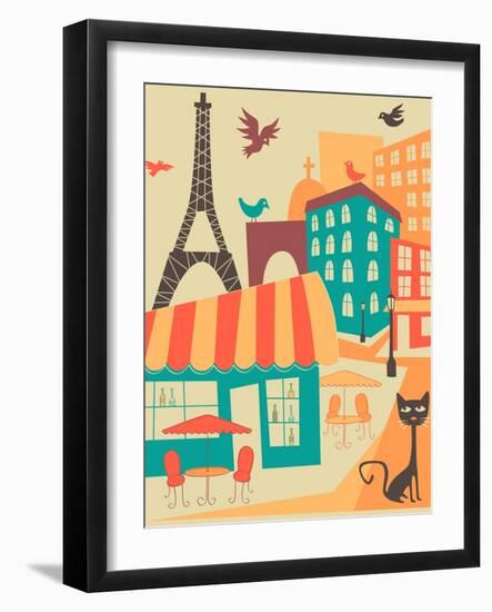 Paris Café-Jazzberry Blue-Framed Art Print