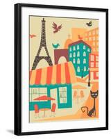 Paris Café-Jazzberry Blue-Framed Art Print