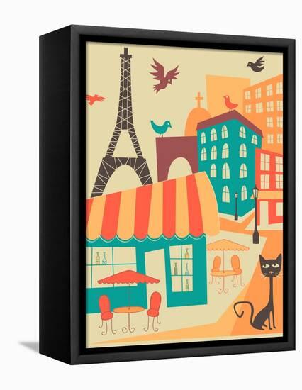 Paris Café-Jazzberry Blue-Framed Stretched Canvas