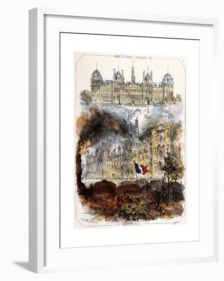 Paris Commune of 1871, Paris Town Hall before and after the Fire, France-null-Framed Giclee Print