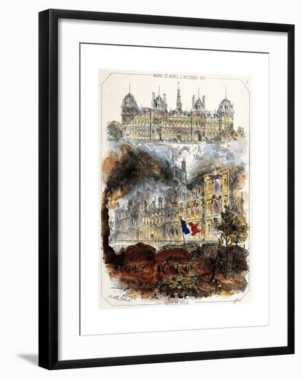 Paris Commune of 1871, Paris Town Hall before and after the Fire, France-null-Framed Giclee Print