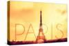 Paris - Eiffel Tower and Yellow Sky-Lantern Press-Stretched Canvas