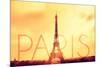 Paris - Eiffel Tower and Yellow Sky-Lantern Press-Mounted Premium Giclee Print