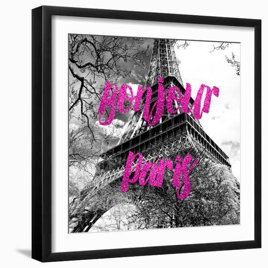 Paris Fashion Series - Bonjour Paris - Eiffel Tower II-Philippe Hugonnard-Framed Photographic Print