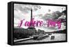 Paris Fashion Series - J'adore Paris - Seine River and Eiffel Tower II-Philippe Hugonnard-Framed Stretched Canvas