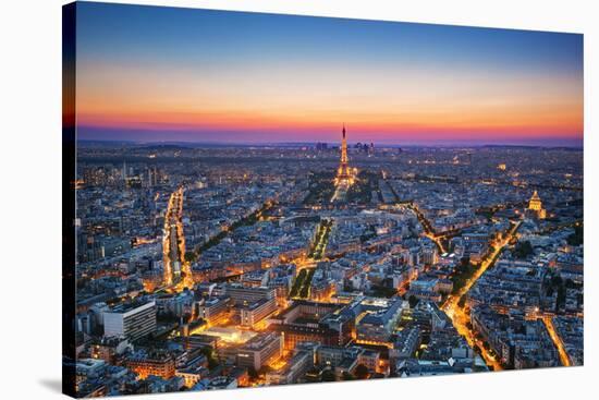 Paris, France at Sunset. Aerial View on the Eiffel Tower, Arc De Triomphe, Les Invalides Etc.-Michal Bednarek-Stretched Canvas