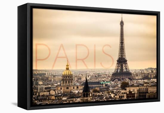 Paris, France - City Aerial View and Eiffel Tower-Lantern Press-Framed Stretched Canvas