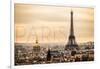 Paris, France - City Aerial View and Eiffel Tower-Lantern Press-Framed Art Print