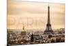 Paris, France - City Aerial View and Eiffel Tower-Lantern Press-Mounted Premium Giclee Print