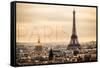 Paris, France - City Aerial View and Eiffel Tower-Lantern Press-Framed Stretched Canvas