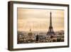 Paris, France - City Aerial View and Eiffel Tower-Lantern Press-Framed Art Print