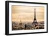 Paris, France - City Aerial View and Eiffel Tower-Lantern Press-Framed Art Print