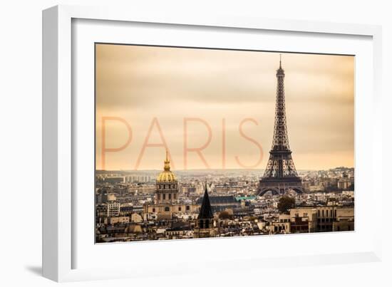 Paris, France - City Aerial View and Eiffel Tower-Lantern Press-Framed Art Print